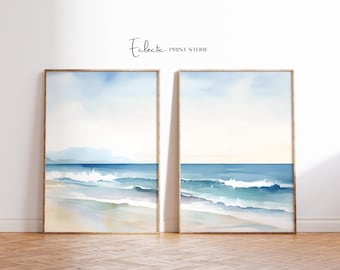 Watercolor Beach Set of 2 Prints Printable Wall Art Coastal Living Room Decor Softness Art Print Gallery Wall Set Instant Digital Download