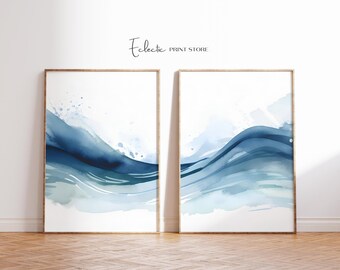 Coastal Watercolor Waves Print Set: Ocean Wall Art (Digital Download)