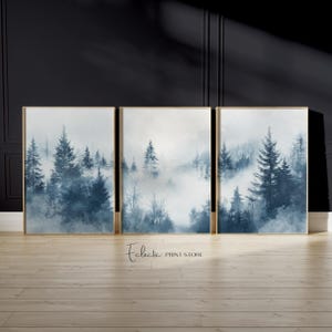 Zestaw 3 wydruków nastrojowego zimowego krajobrazu, tryptyku, sztuka ścienna, zimowy las, miękkość, sztuka ścienna, zimowa dekoracja domu, natychmiastowe pobranie cyfrowe