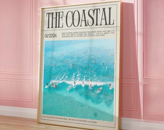 Capa da Revista Coastal - Arte de Parede Retrô de Surf - Impressão de Revista de Surf - Arte de Parede Costeira Estilo Preppy - Impressão Moderna de Jornal - Download Digital Instantâneo