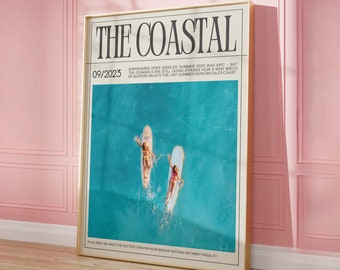 Arte de parede estilo cowgirl costeira, capa de revista com tema praiano, estampa moderna de jornal, decoração para quarto de estudante com tema praiano, arte de parede feminina com tema surf. Download digital instantâneo.