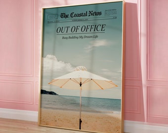 Retro Coastal Wall Art Trendy Out Of Office Print Beachy Dorm Room Decor Trendy Newspaper Print Vintage Wall Art Instant Digital Download