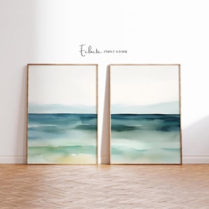 Conjunto de dos acuarelas costeras océano impresión conjunto de 2 suavidad arte impresión acuarela ondas impresión descarga digital instantánea