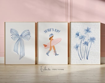 Coastal Cowgirl Wall Art Set of 3 Prints Beachy Coquette Decor Baby Blue Coastal Wall Art Coastal Granddaughter Gallery Digital Download