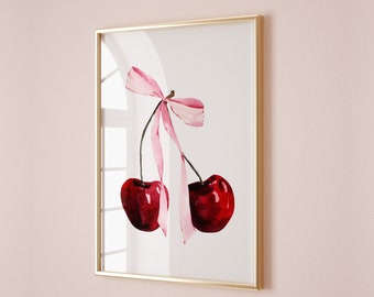 Coquette Wall Art Ma Chèrie Poster Cute Cherry Poster College Girl Room Decor Trendy Wall Art Retro Cherry Print Instant Digital Download
