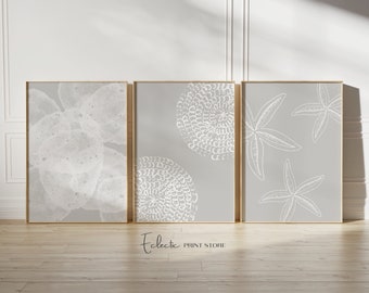 Küsten Beige Print Set: Seestern, Koralle, Strandhaus Wandkunst (Digitaler Download)