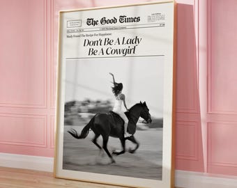 Retro Cowgirl Newspaper Print: Trendy Western Wall Art (Digital Download)