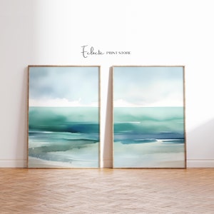 Conjunto de dos acuarelas costeras abstractas impresión marina impresión oceánica conjunto de 2 arte de pared junto al mar suavidad arte impresión descarga digital instantánea