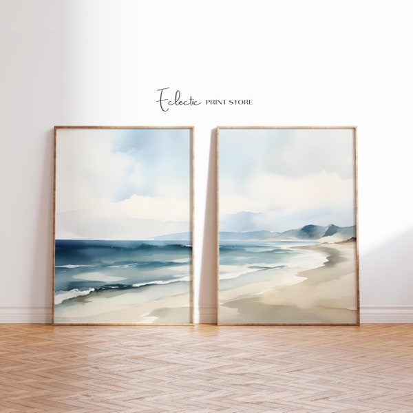 Beach Print Set of 2 Coastal Watercolor Softness Art Print Ocean Print Watercolor Seascape Print Instant Digital Download