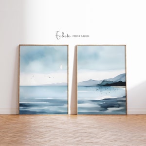 Set of Two Coastal Watercolor Set of 2 Blue Prints Watercolor Seascape Print Gallery Wall Coastal Instant Digital Download