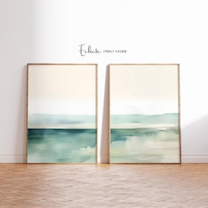 Watercolor Seascape Painting Green Ocean Print Set of 2 Softness Art Print Gallery Wall Set Printable Wall Art Instant Digital Download