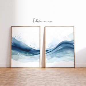 Watercolor Waves Print Set of Two Coastal Watercolor Ocean Wall Art Set Ocean Print Set of 2 Instant Digital Download