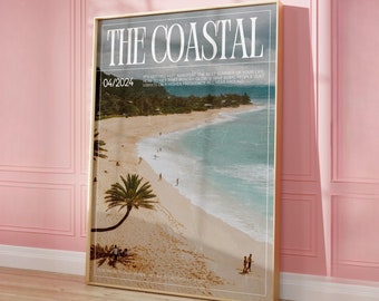 Arte de parede costeira, impressão de capa de revista vintage, arte de parede preppy, pôster de revista retrô, estampa praiana, jornal moderno, download digital instantâneo.