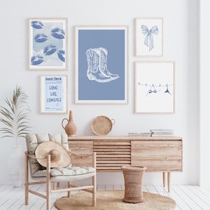 Coastal Cowgirl Wall Art Set of 15, Western Beach Aesthetic Prints, Blue Boho Cowgirl Posters, Coquette Coastal Wall Decor, Digital Download image 3
