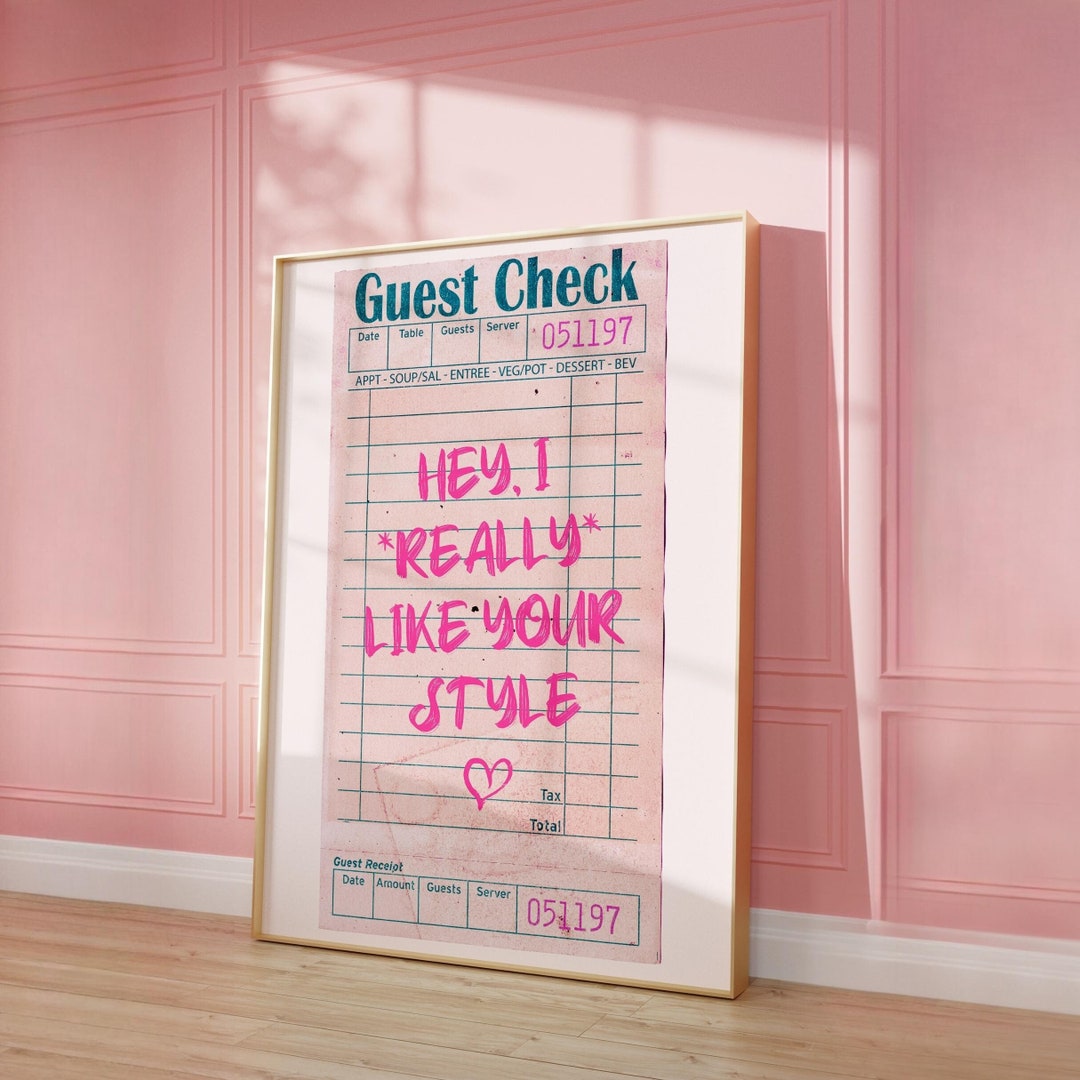Pink Guest Check Wall Art Cute Love Note Print Trendy Wall Art Etsy