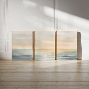 Acuarela Ocean Print Set de 3 Galería Wall Set Coastal Softness Art Print Tryptic Wall Art Imprimible Wall Art Descarga digital instantánea