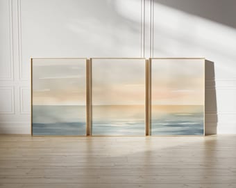Watercolor Ocean Print Set of 3 Gallery Wall Set Coastal Softness Art Print Tryptic Wall Art Printable Wall Art Instant Digital Download