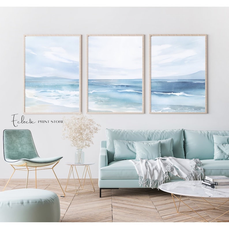 Coastal Print Set of 3 Watercolor Coastal Wall Art Ocean Print Set of 3 ...