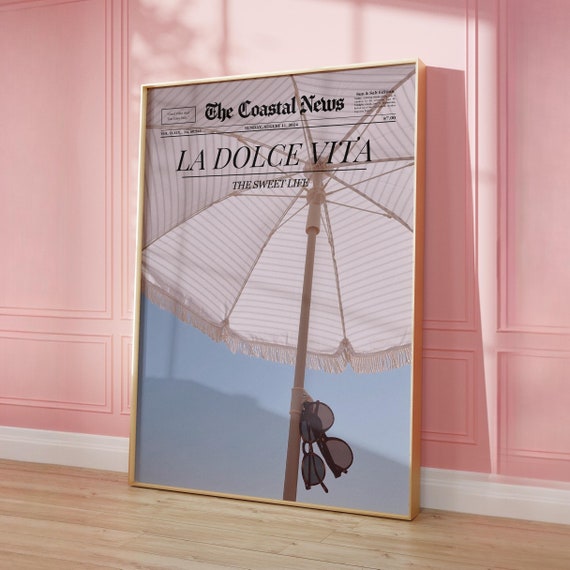Trendy Coastal Wall Art Preppy Beach Poster La Dolce Vita Poster Beachy Newspaper Print Old Money Aesthetic Dorm Room Decor Digital Download