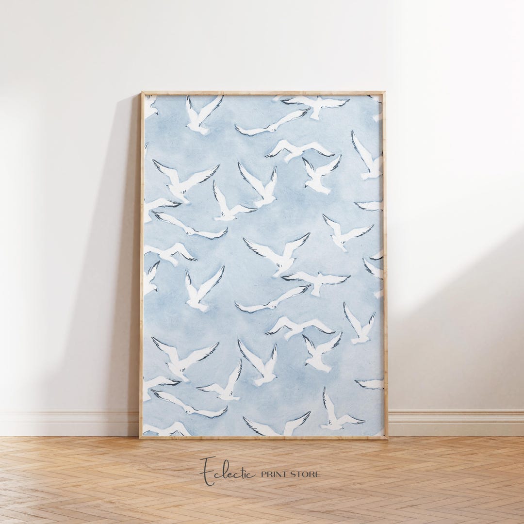 Bird Print Blue Coastal Wall Art Prints Nautical Decor Neutral Wall Art ...