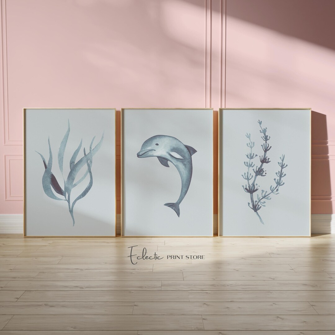 Coastal Wall Art Set of 3 Prints Blue Nautical Decor Watercolor Nursery ...