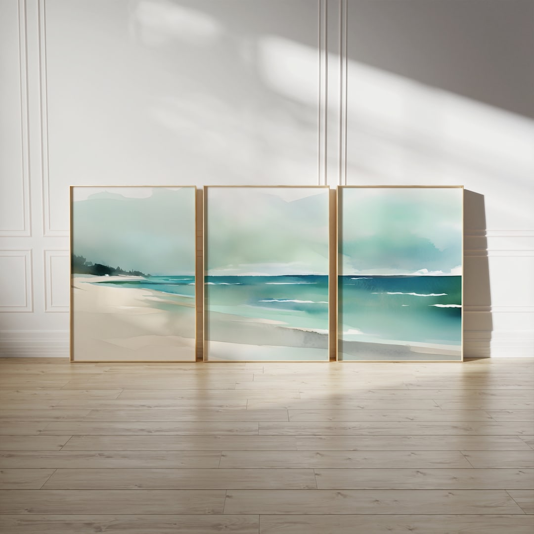 Watercolor Beach Print Set of 3 Gallery Wall Coastal Softness Art Print ...