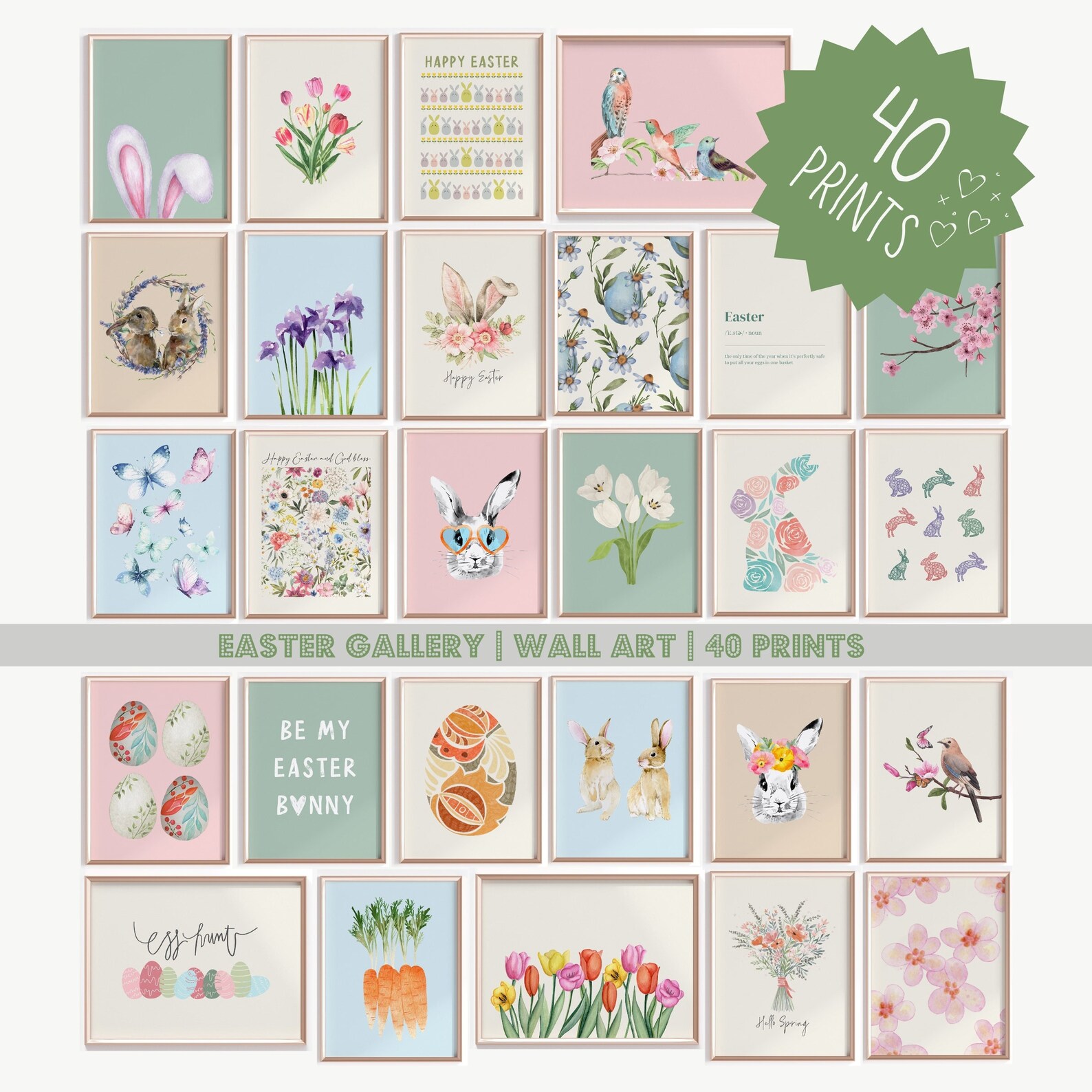 Easter Gallery Wall Art Set of 40 Prints Bunny Floral Spring Decor ...