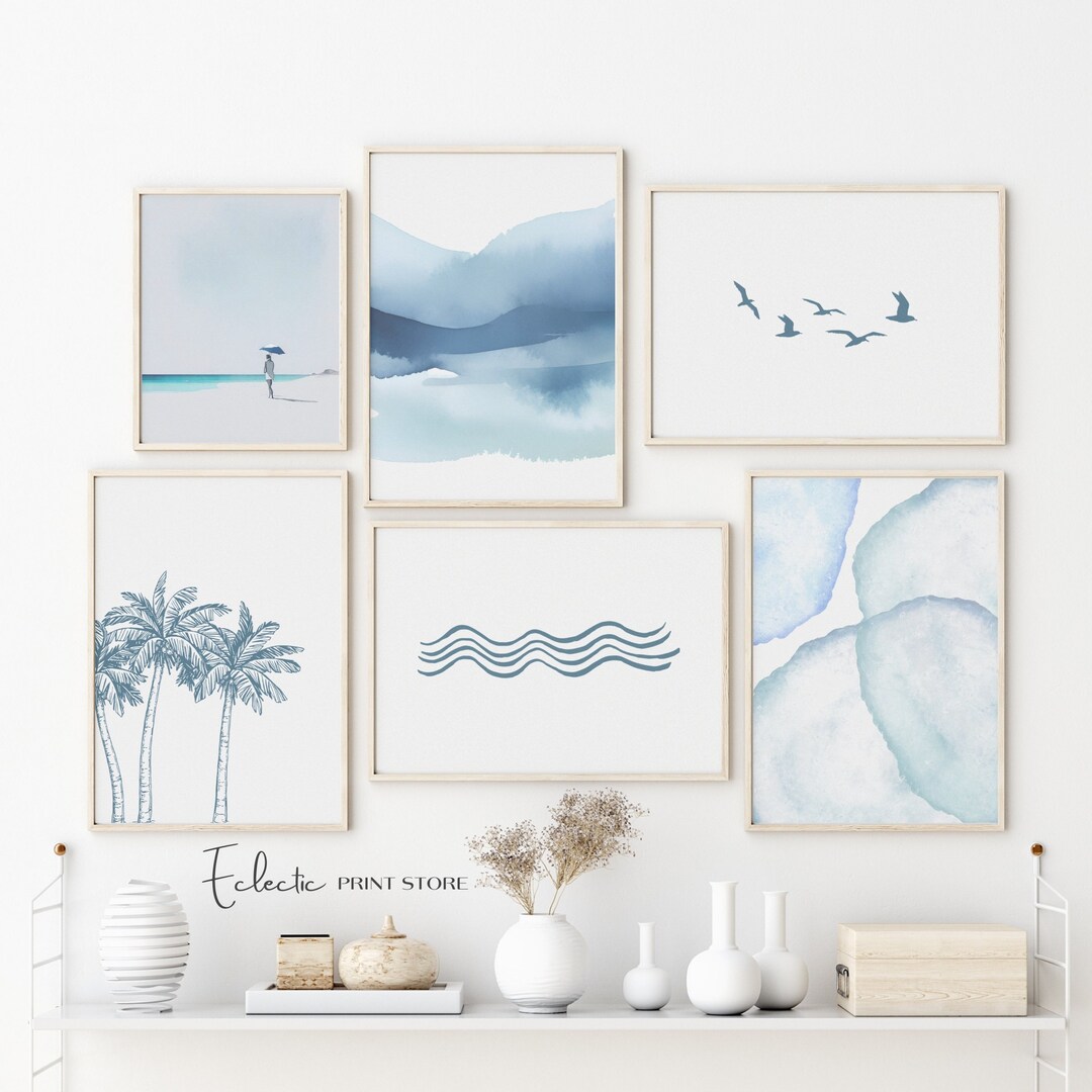 Nautical Gallery Wall Set of 6 Prints Boho Beach Gallery Coastal Wall