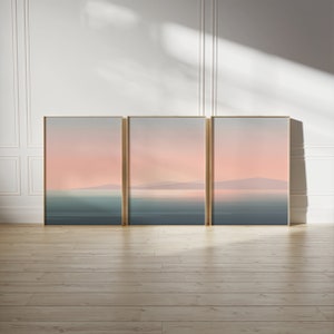 3er Set Drucke Meer Wand Kunst Gedämpfte Farben Weichheit Art Print Sonnenuntergang Wohnzimmer Dekor Große Galerie Wand Set Sofortiger digitaler Download