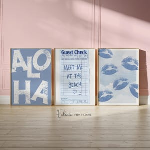 Coastal Wall Art Set: Baby Blue Beach Prints, Coquette Dorm Decor (Digital Download)