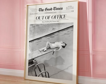 Retro 'Out of Office' Newspaper Print: Trendy Dorm Decor (Digital Download)