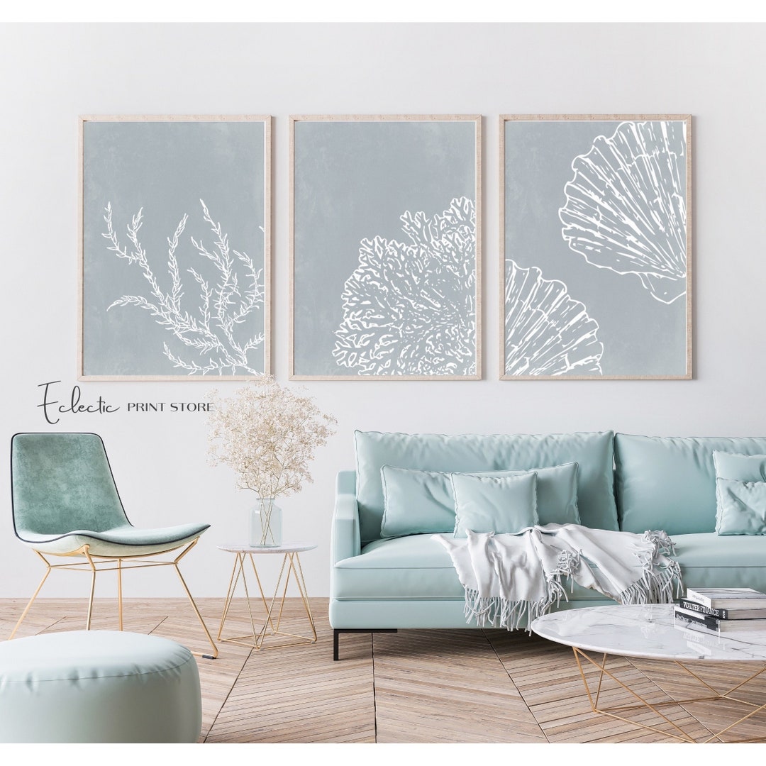 Nautical Wall Art Set of 3 Beach House Decor Coastal Prints Shell Print ...