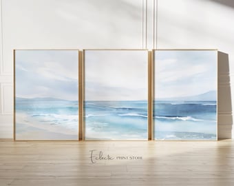 Küsten-Druck 3er-Set Aquarell Küsten Wand Kunst Meer-Druck 3er-Set Aquarell Seascape Print Tryptic Wandkunst sofortiger digitaler Download