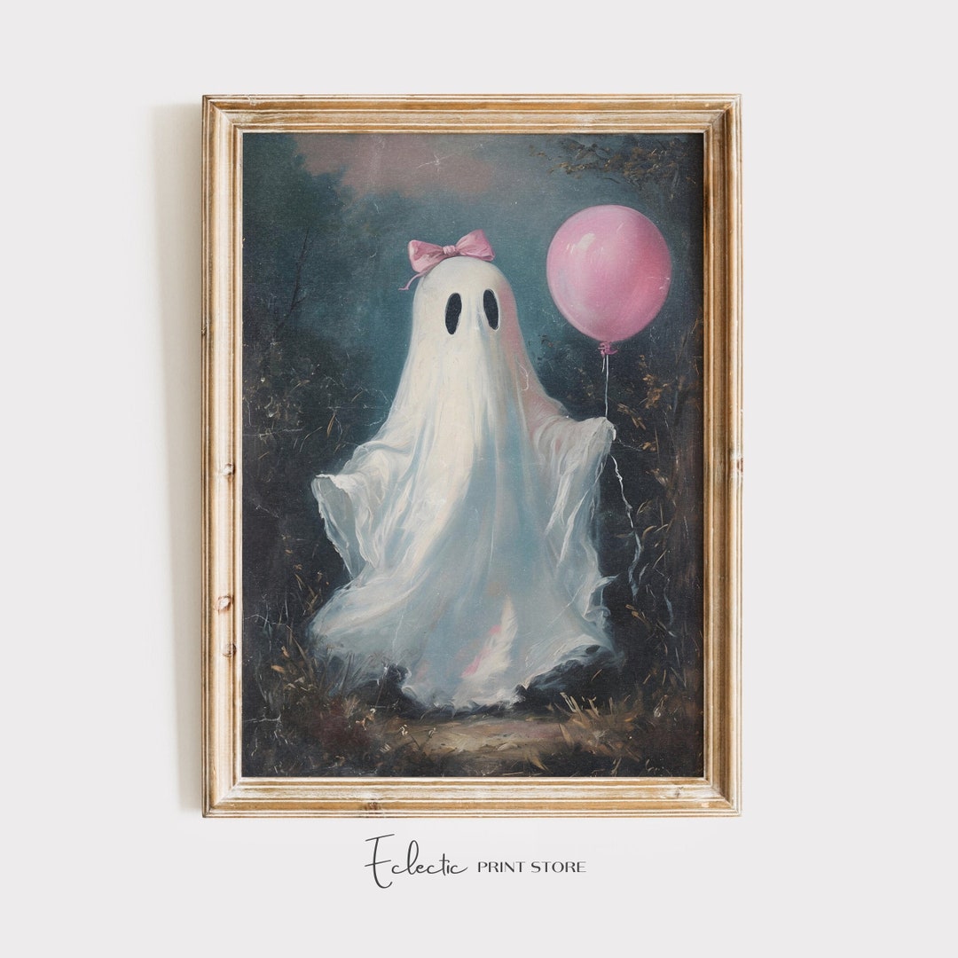 Spooky Ghost Print Ghost With Pink Balloon Oil Painting Coquette Ghost ...