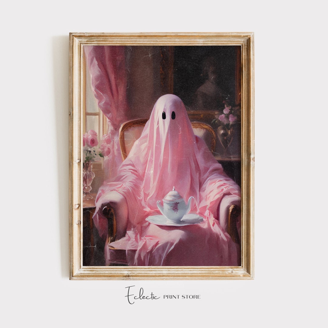 Pink Ghost Print Vintage Oil Painting of Ghost in Armchair Trendy Dark ...