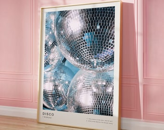 Shiny Disco Ball Print Silver Mirrorball Wall Art Trendy Disco Poster Disco Definition Print Preppy Room Decor Instant Digital Download