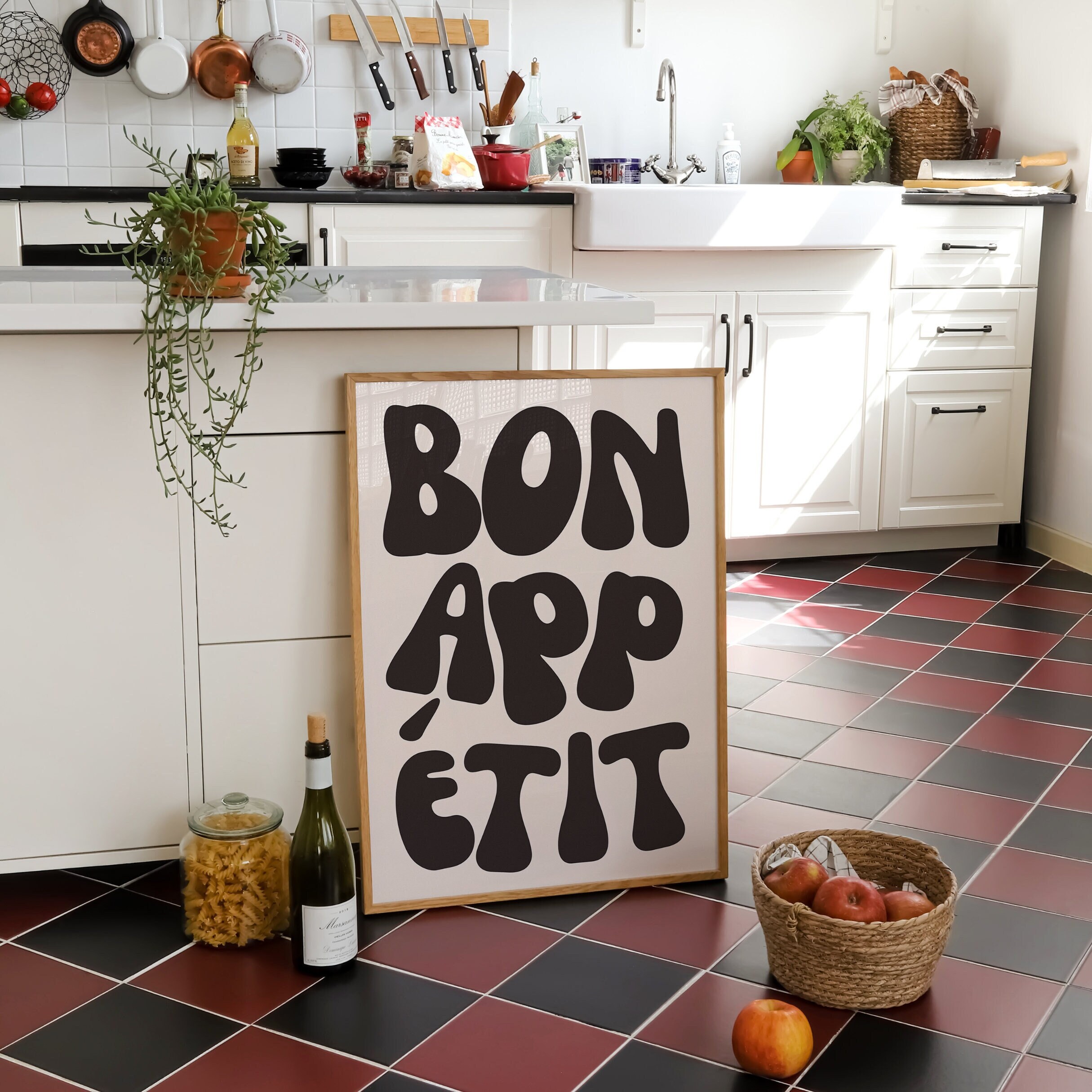 Bon Appetit Poster Trendy Typography Print French Quote Poster Modern Kitchen Wall Art Maximalist Kitchen Decor Instant Digital Download