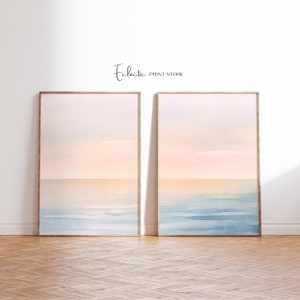 海景プリント 2枚セット 海岸の美しい夕日の壁アート ビーチハウスの装飾 ムーディーな海岸アート 柔らかなアートプリント インスタントデジタルダウンロード