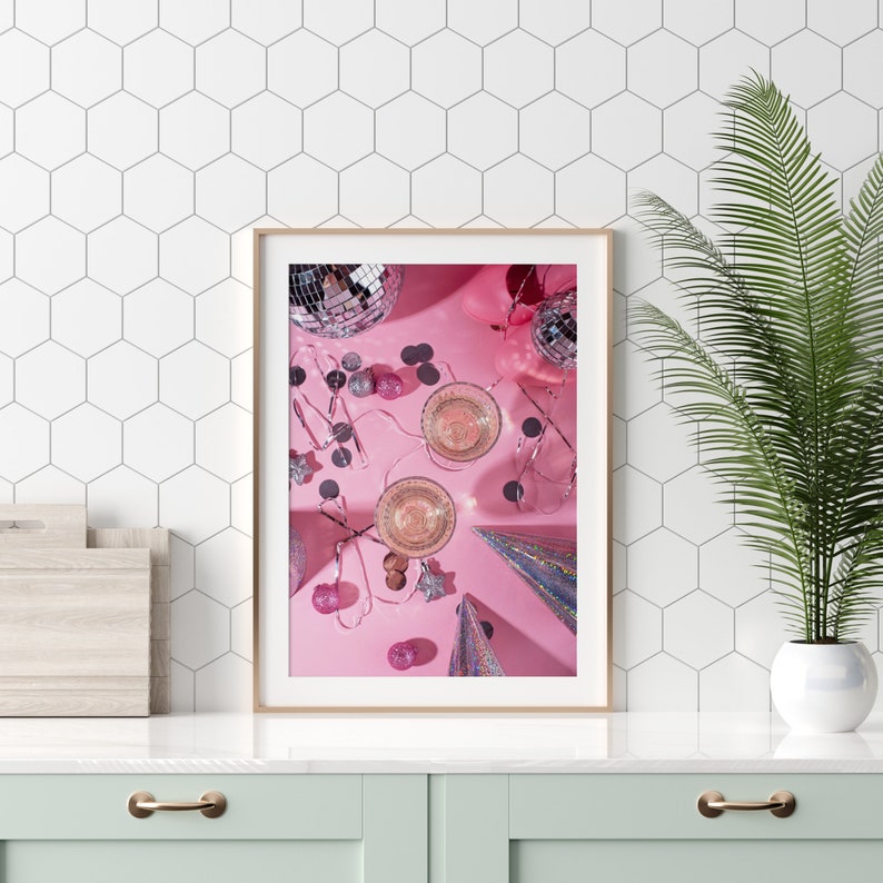 Pink Bar Cart Print Preppy Champagne Poster Bar Cart Decor Etsy