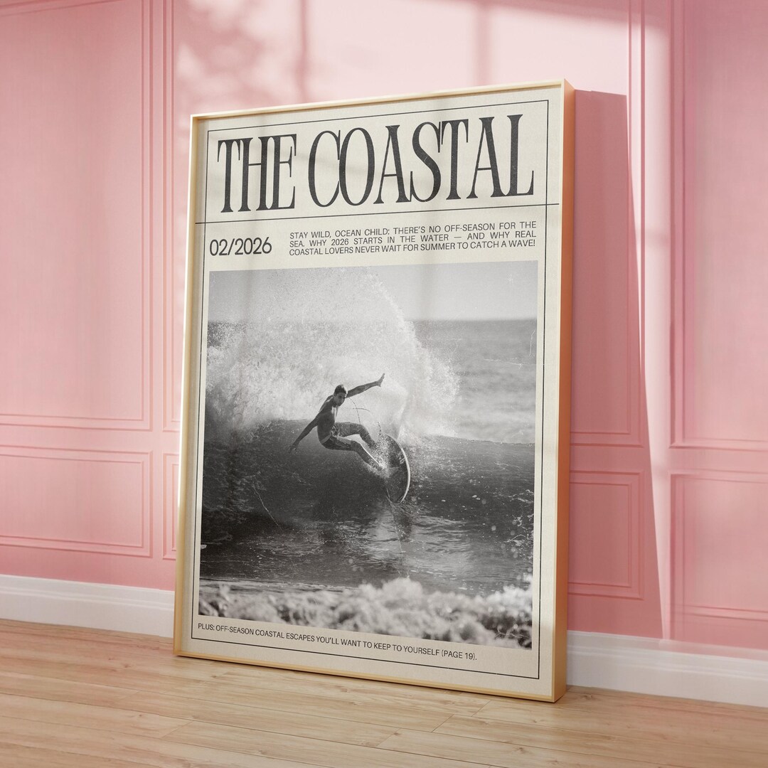 Surf Wall Art Vintage Coastal Poster Retro Magazine Cover Trendy ...