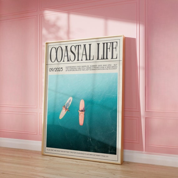 Coastal Life Newspaper Poster Coastal Cowgirl Print Preppy Surf.
