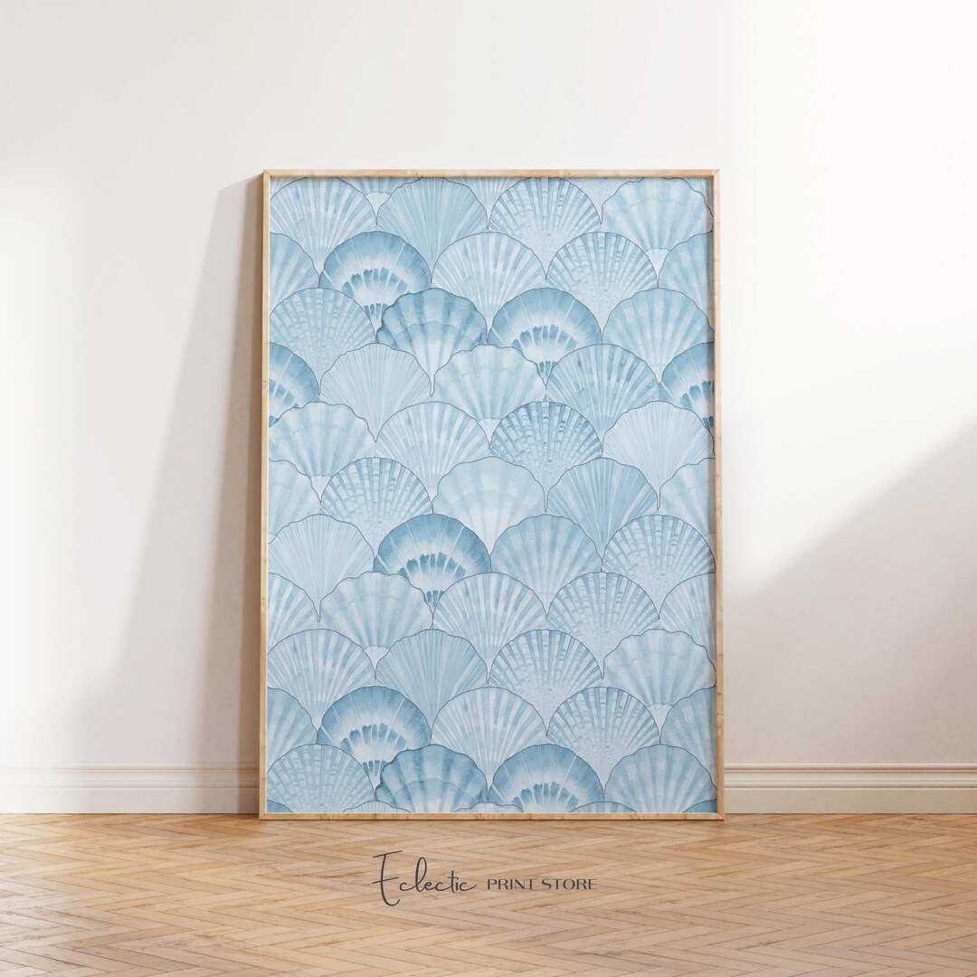 Blue Seashell Coastal Wall Art Print Beach House Pattern Decor Trendy ...