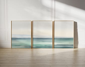Watercolor Ocean Print Set of 3 Prints Living Room Decor Seaside Printable Wall Art Coastal Gallery Wall Set Instant Digital Download