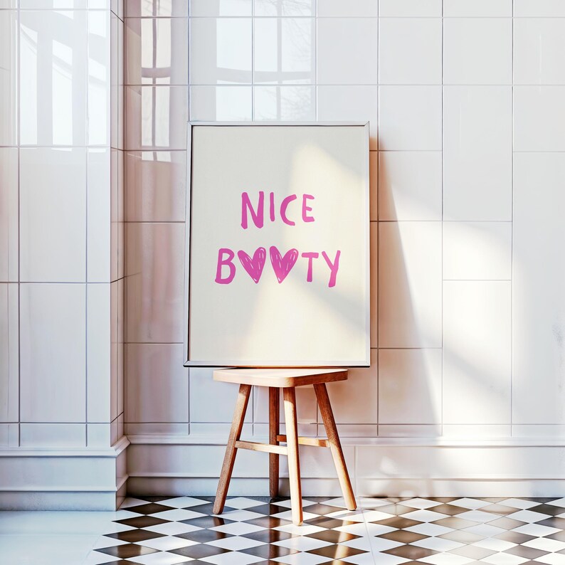 Funny Bathroom Wall Art Nice Booty Print Pink Bathroom Decor Cute Girly Bathroom Poster Toilet Humor Art Bathroom Printable Digital Download image 4