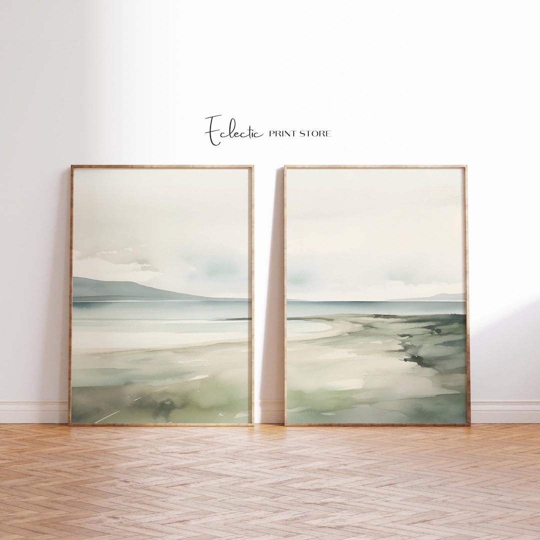 Pastel Beach Print Neutral Art Set of 2 Modern Seascape Ocean Print Set ...