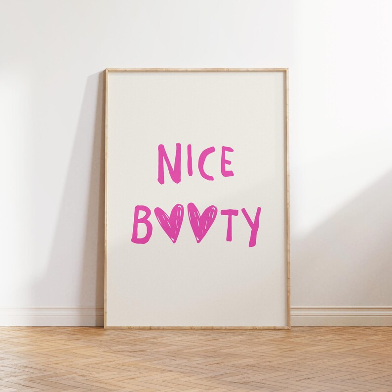 Funny Bathroom Wall Art Nice Booty Print Pink Bathroom Decor Cute Girly Bathroom Poster Toilet Humor Art Bathroom Printable Digital Download image 2