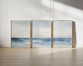 Watercolor Seaside Tryptic Wall Art Softness Art Print Living Room Ocean Print Set of 3 Decor Gallery Wall Set Instant Digital Download