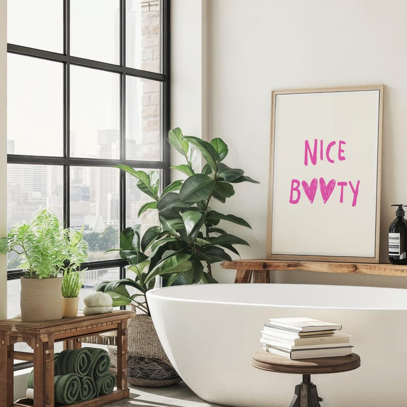 Funny Bathroom Wall Art Nice Booty Print Pink Bathroom Decor Cute Girly Bathroom Poster Toilet Humor Art Bathroom Printable Digital Download image 3