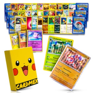 50 original Pokemon Karten deutsch - mit 5 Holo/Reverse & 3 Rare + Cardmex Sammelkarten Schutzbox