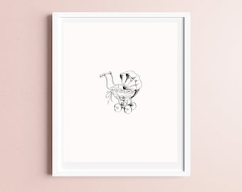 Art mural pour chambre d'enfant | Landau vintage | Art numérique pour chambre d'enfant |